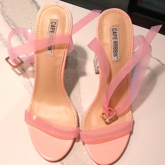 Pink Cape Robbin Clear Chunky Block High Heels for Women - Picture 1 of 5